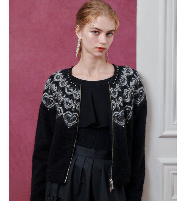 LOULOU WILLOUGHBY「【LOULOU WILLOUGHBY】ハートJQニットブルゾン」|ブルゾン・スタジャン|ブラック系