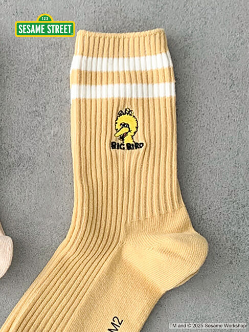 SM2「【SESAME STREET meets SM2】フェイス刺繍ラインソックス」|ソックス|イエロー