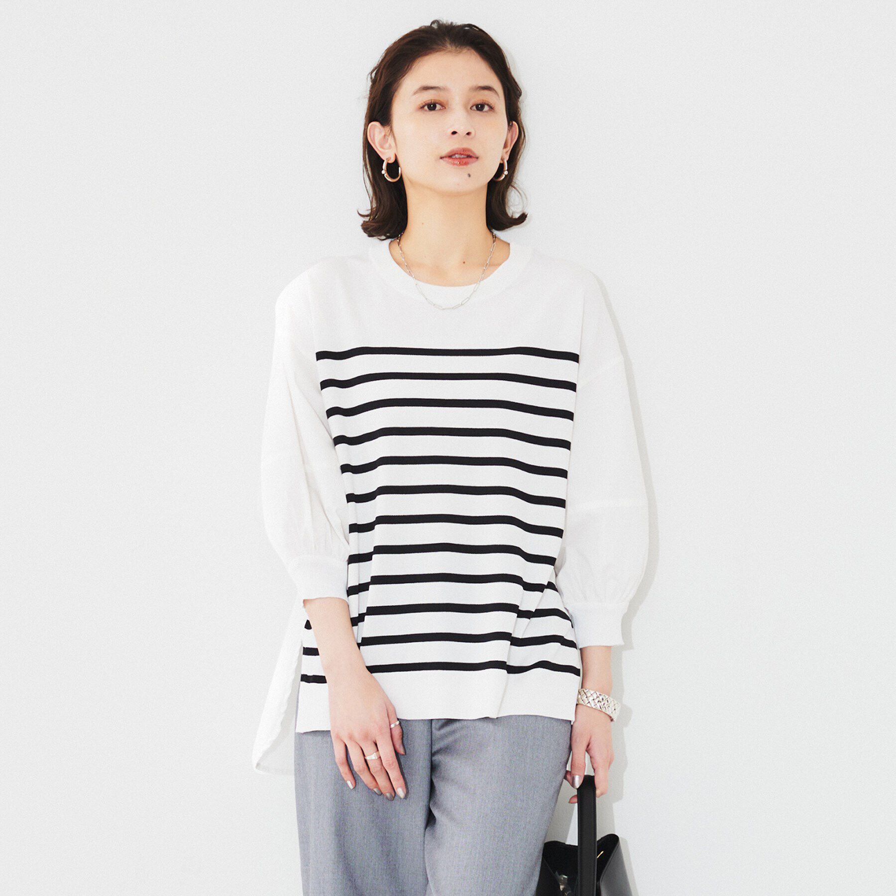 UNTITLED「【TORRAZZO DONNA】ハイブリッドボーダートップス」|Tシャツ・カットソー|ブラック(319)