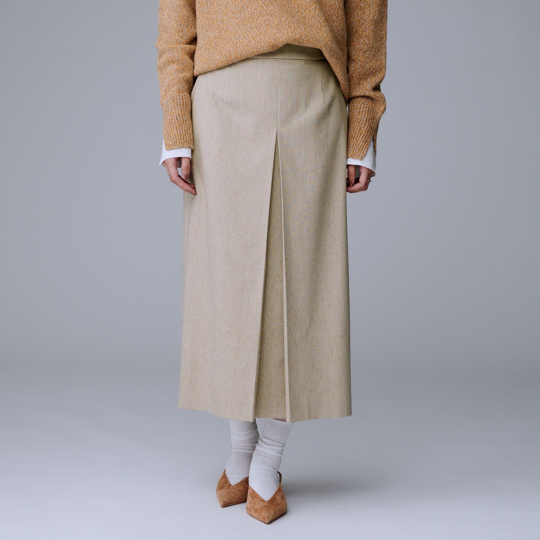 UNTITLED「【ウエスト後ろゴム/シーズンレス】シルクネップツイード ナロースカート」|スカート|