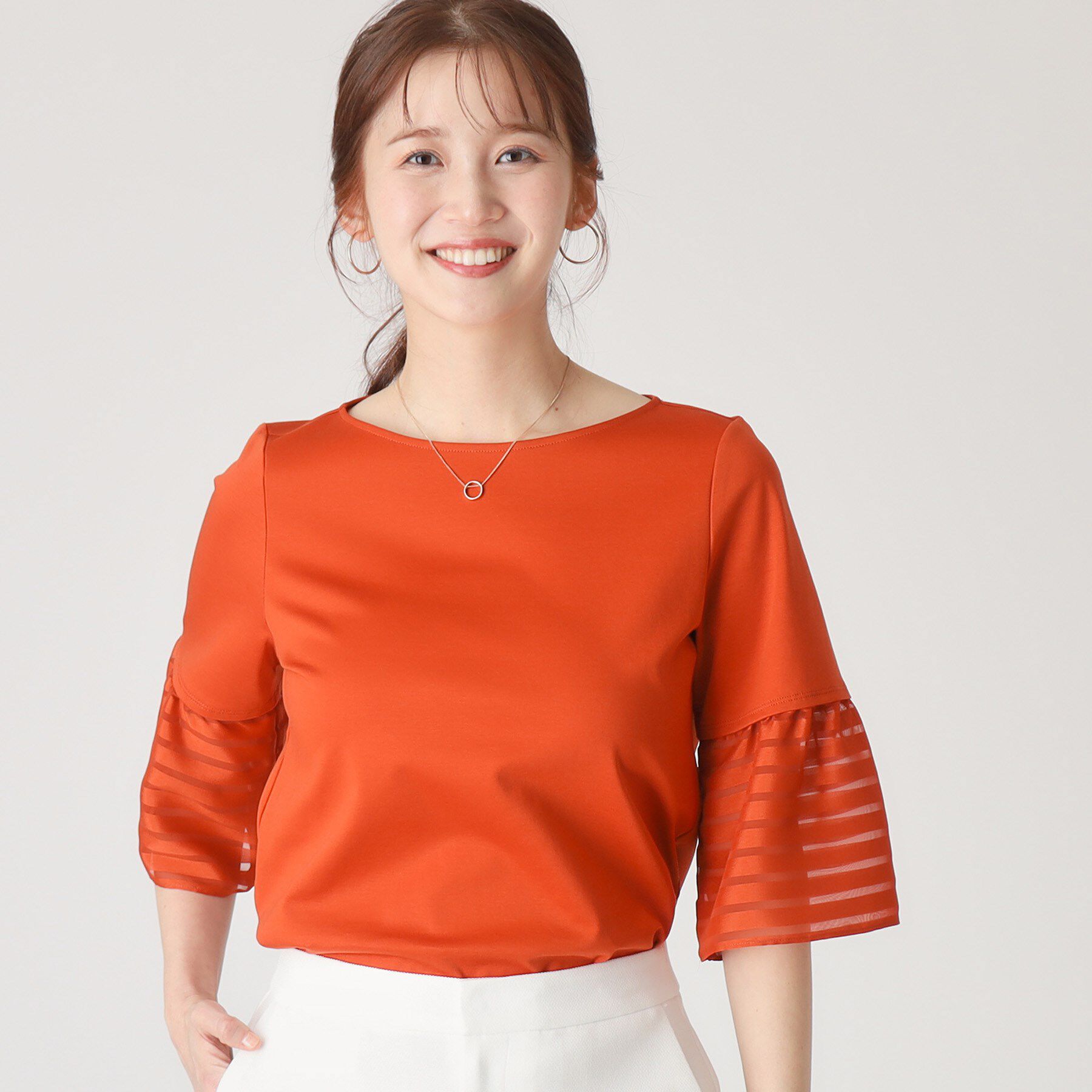 COUP DE CHANCE「【洗える／日本製】袖デザインのジャージプルオーバー」|Tシャツ・カットソー|オレンジ(067)