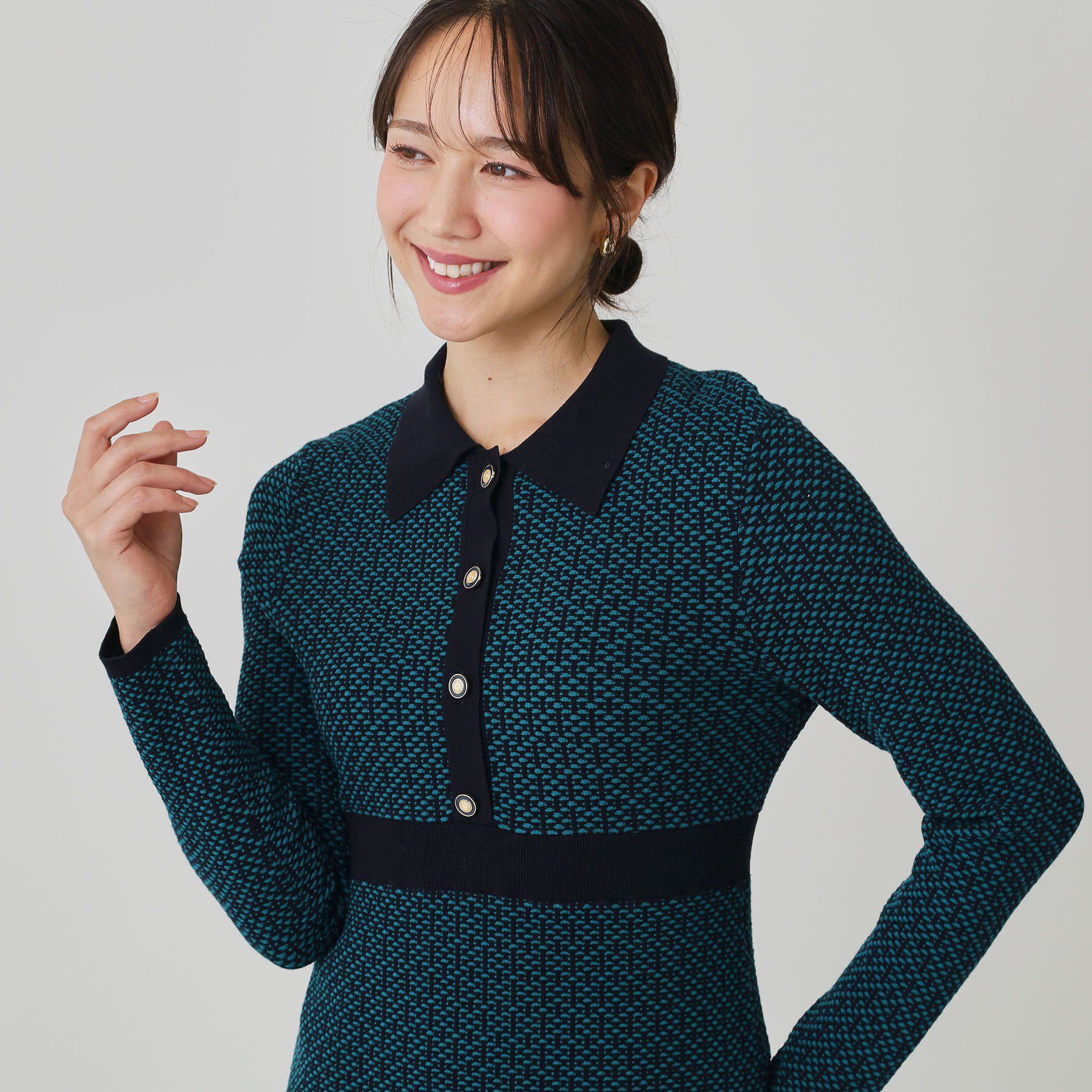 COUP DE CHANCE「【手洗い可】衿付きニットジャカード編みワンピース」|ワンピース|