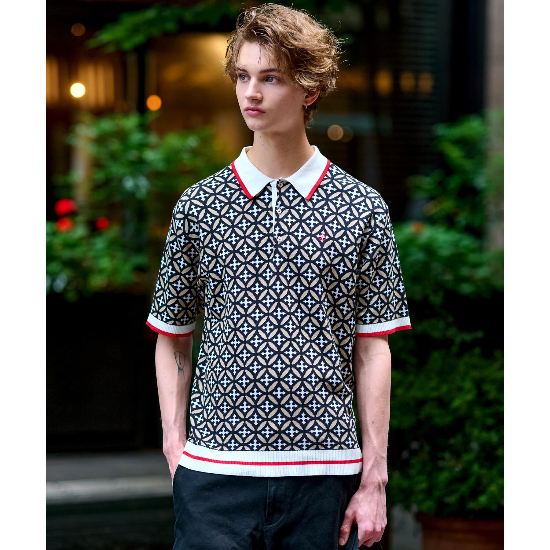 DRESSTERIOR「オーバーラップサークル ニットポロシャツ」|ニット・セーター|