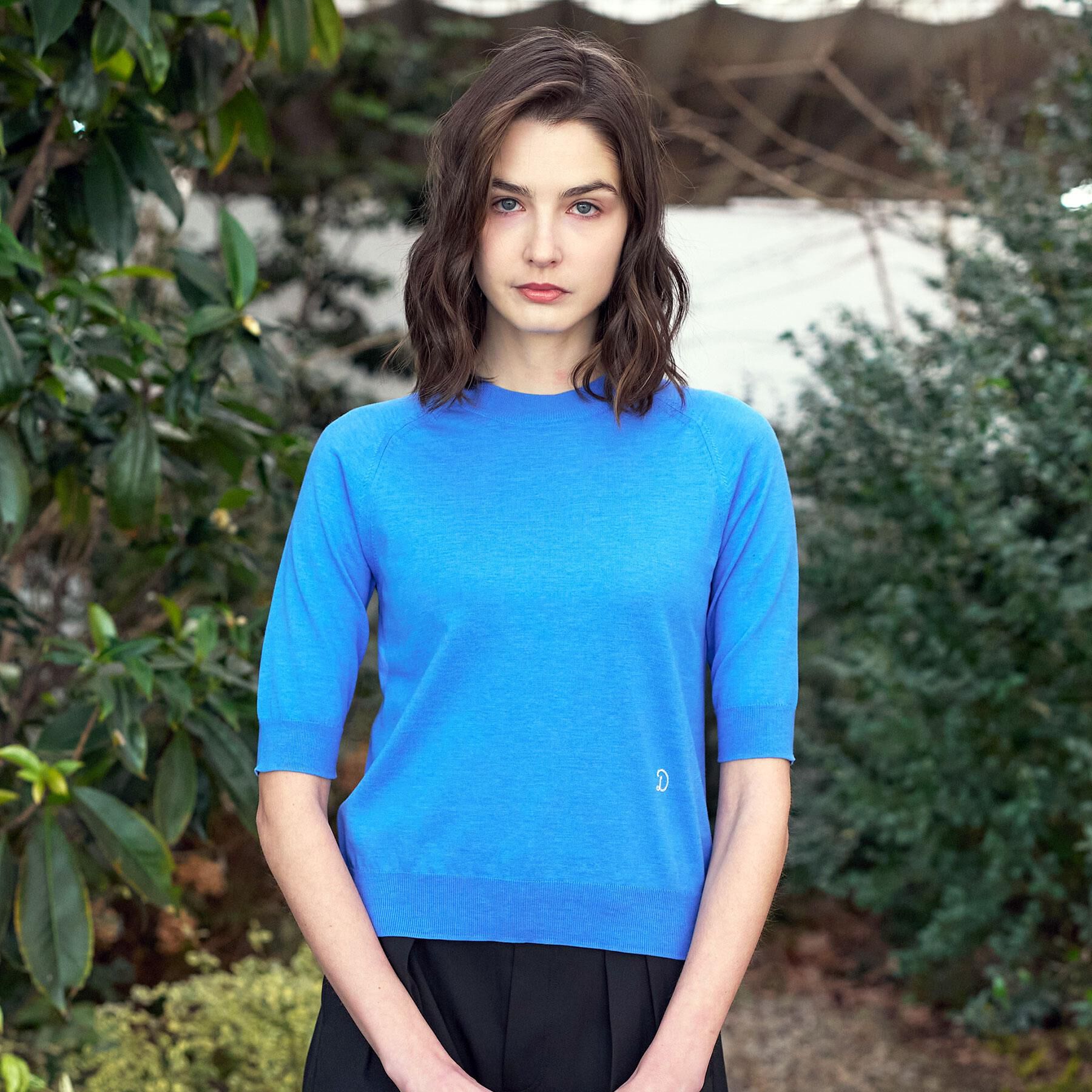 DRESSTERIOR「コットンシルクハーフスリーブニット」|ニット・セーター|ブルー(093)