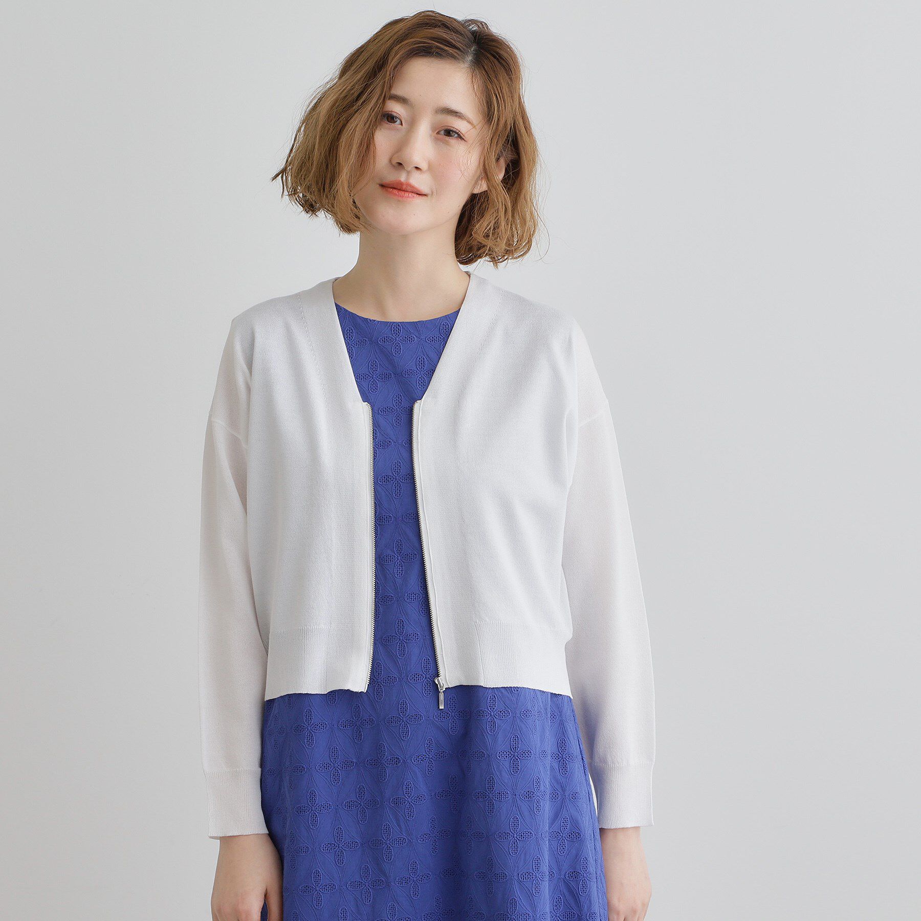 grove「【洗える】シアーニットジップカーディガン」|カーディガン|