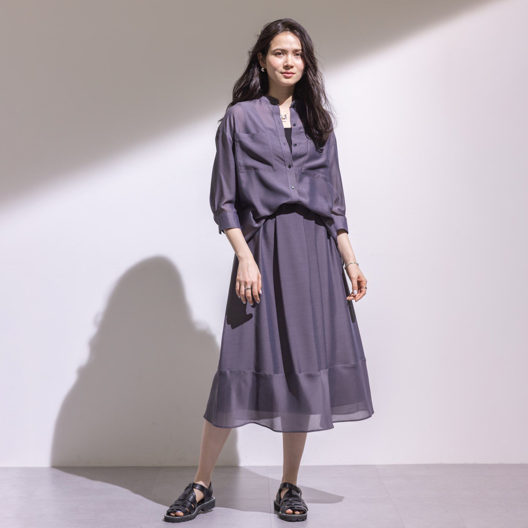 INDIVI「【洗える／エアリー素材】バンドカラーシャツ」|シャツ・ブラウス|