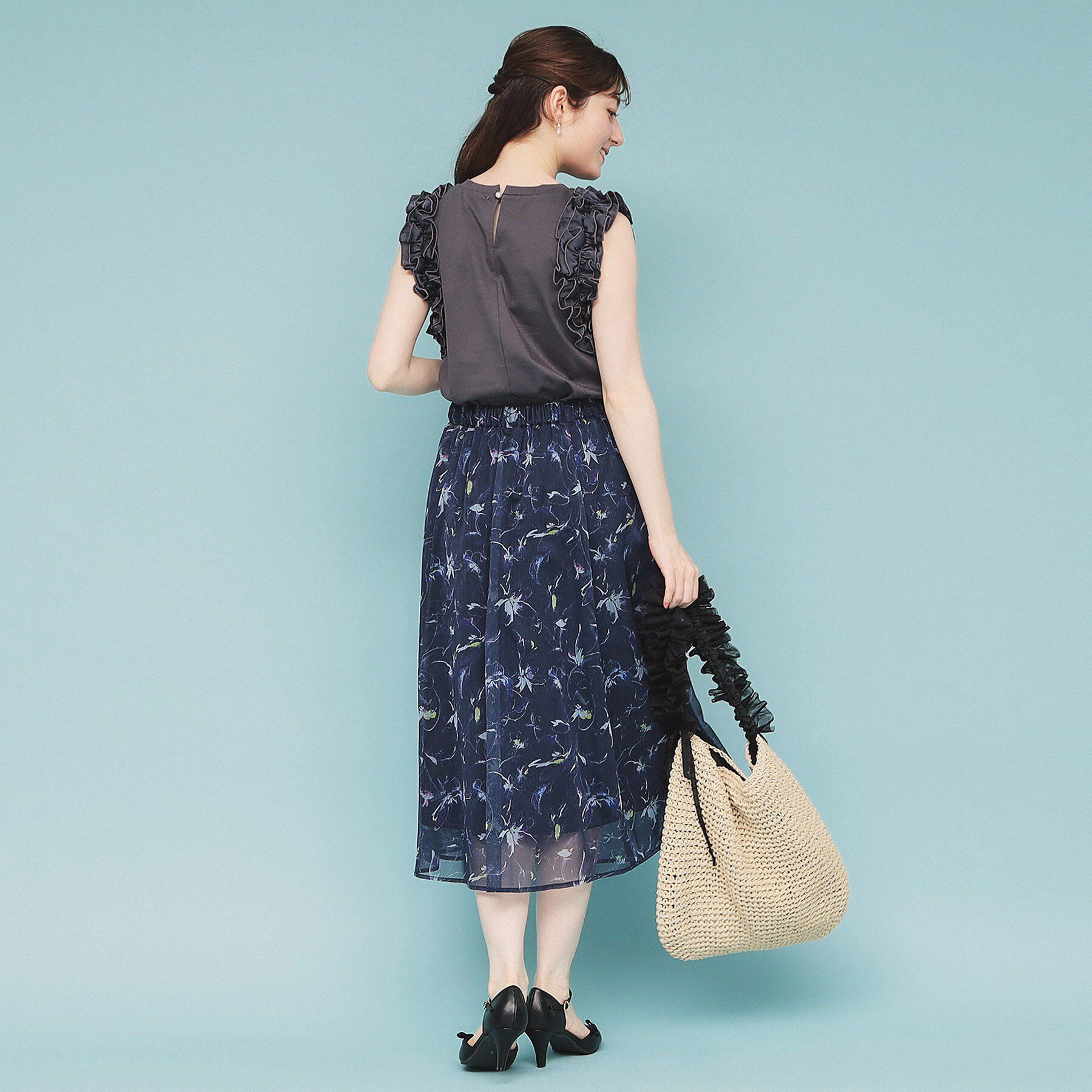 index「《美人百花掲載》フリルドッキングノースリーブトップス【接触冷感/UVケア/洗濯機洗い可】」|Tシャツ・カットソー|