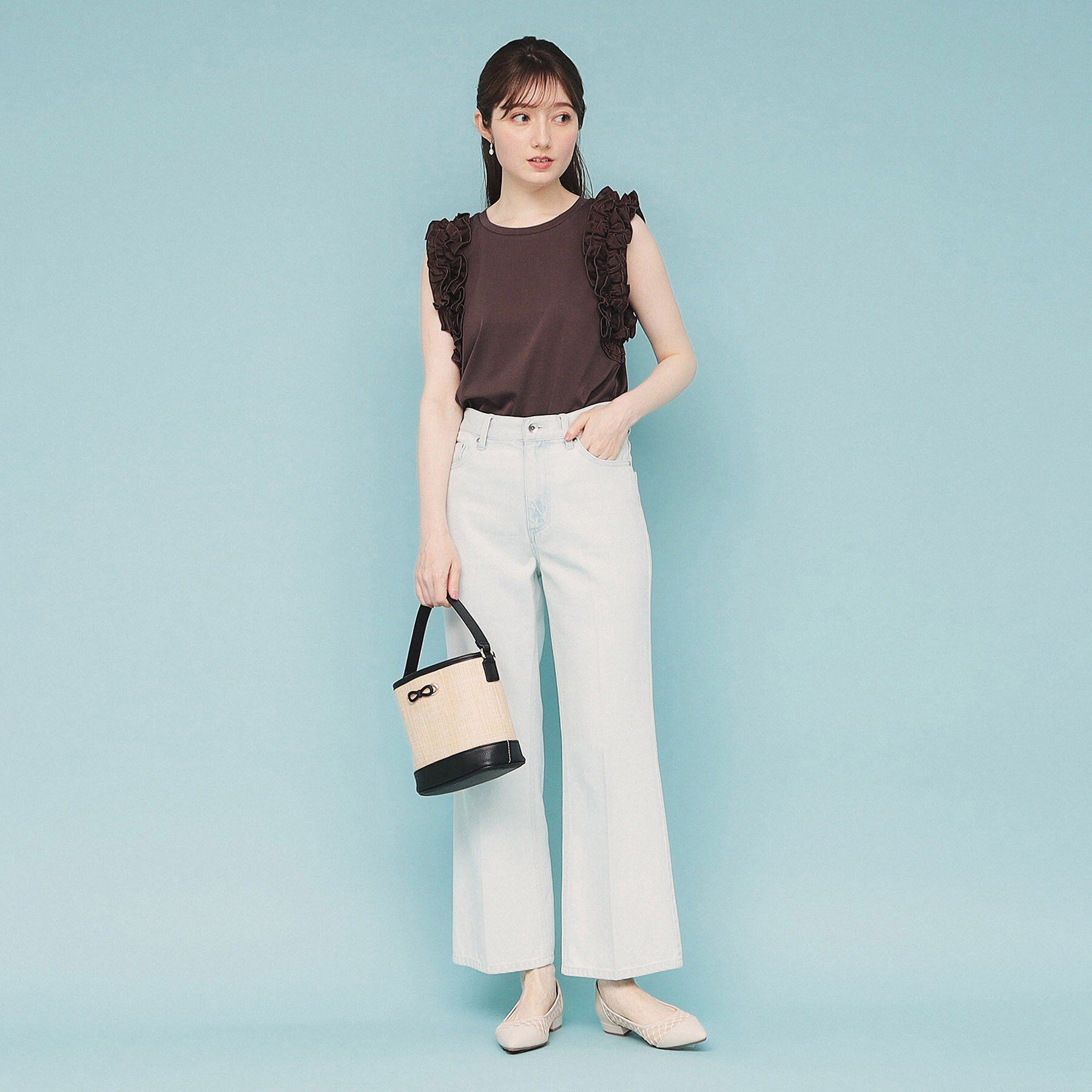 index「《美人百花掲載》フリルドッキングノースリーブトップス【接触冷感/UVケア/洗濯機洗い可】」|Tシャツ・カットソー|