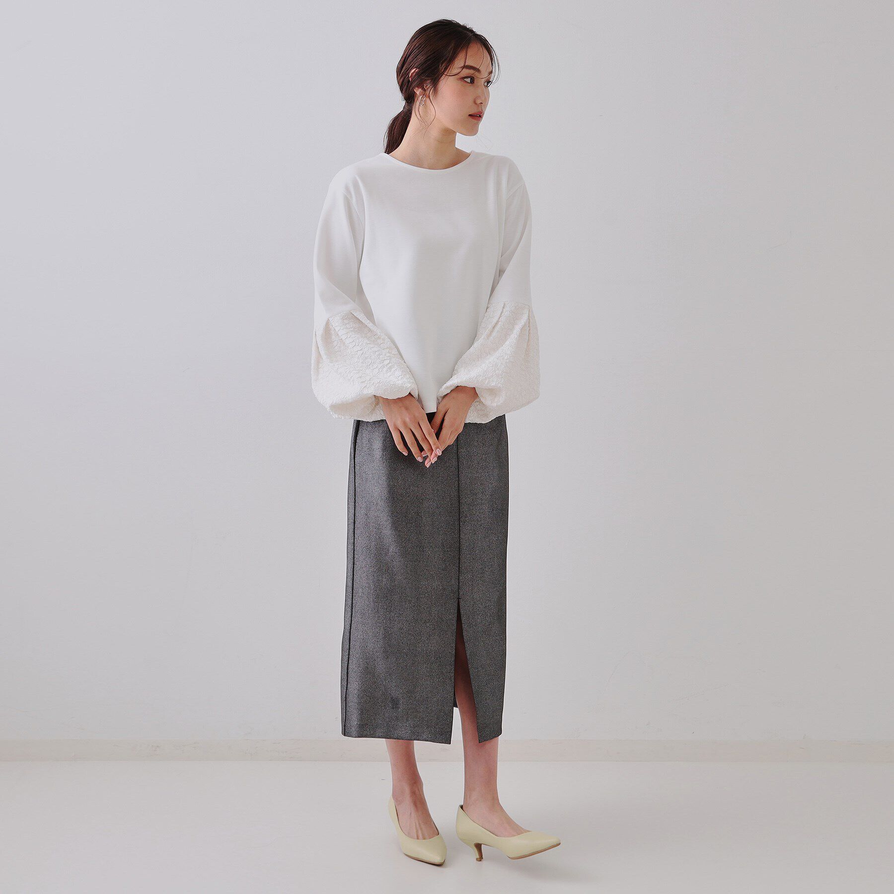 OPAQUE.CLIP「ジャカードバルーンスリーブトップス【洗濯機洗い可】」|Tシャツ・カットソー|