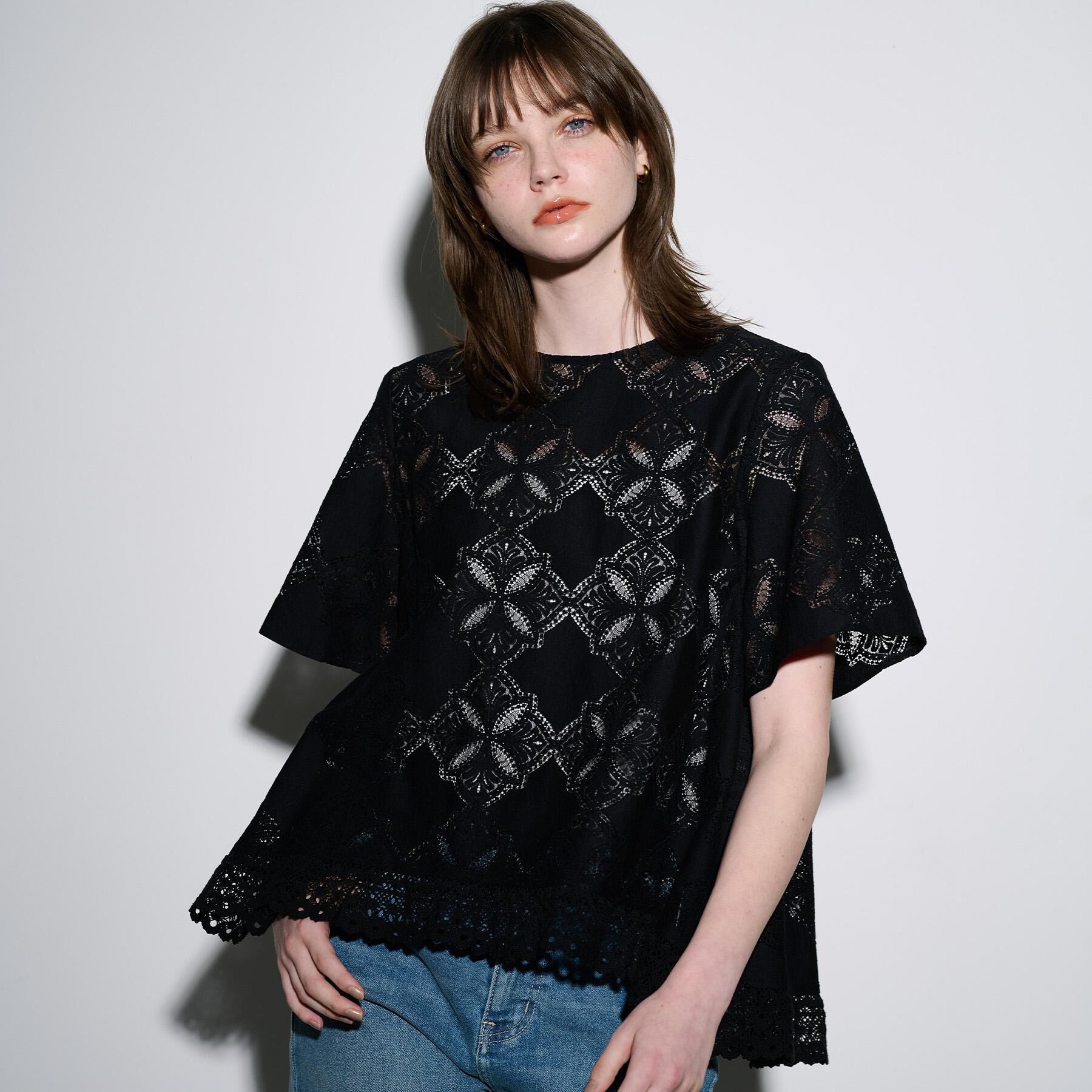 OPAQUE.CLIP「レースフレアブラウス【洗濯機洗い可】」|シャツ・ブラウス|