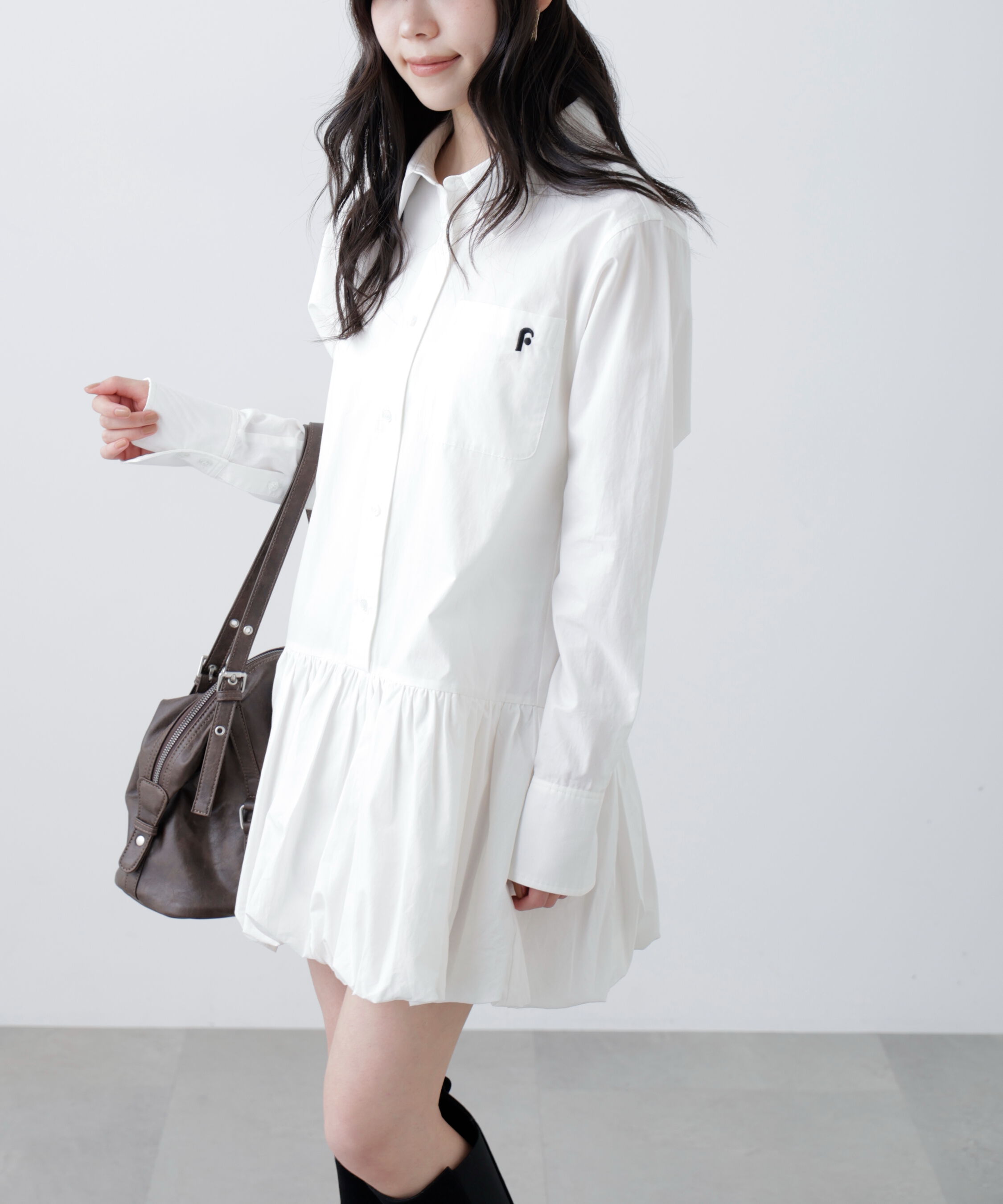  「バルーンシャツミニワンピース」|ワンピース|