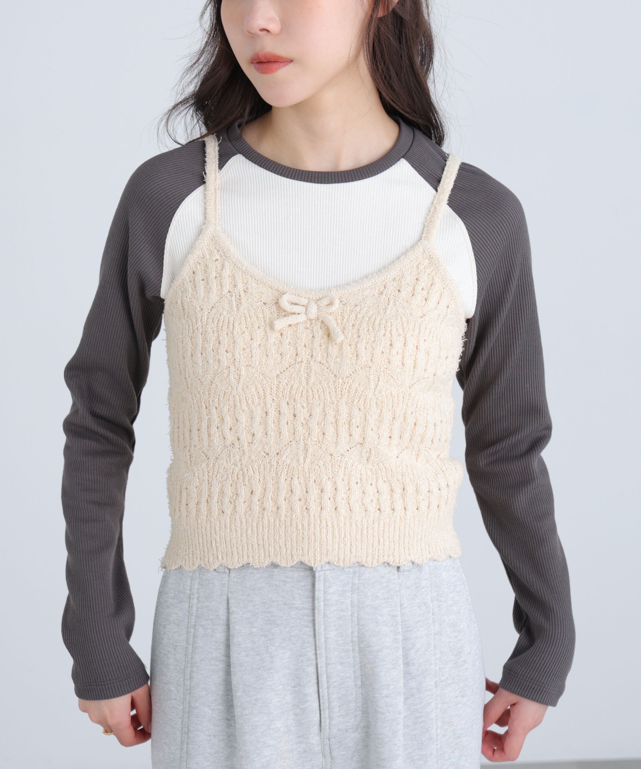  「透かし編みニットタンクトップビスチェ」|ニット・セーター|