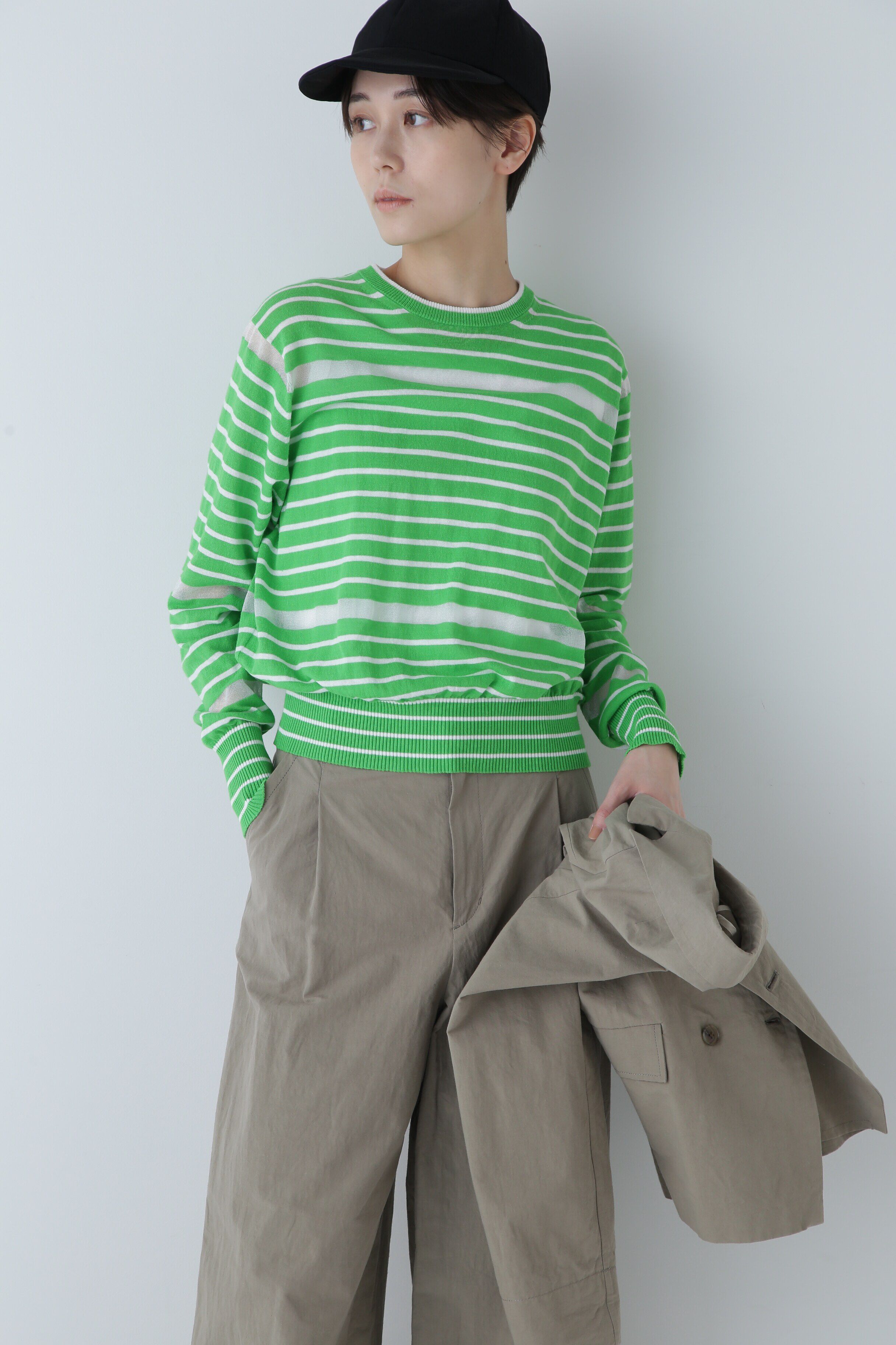  「◆シアーボーダーニット」|ニット・セーター|グリーン&times;ホ  3