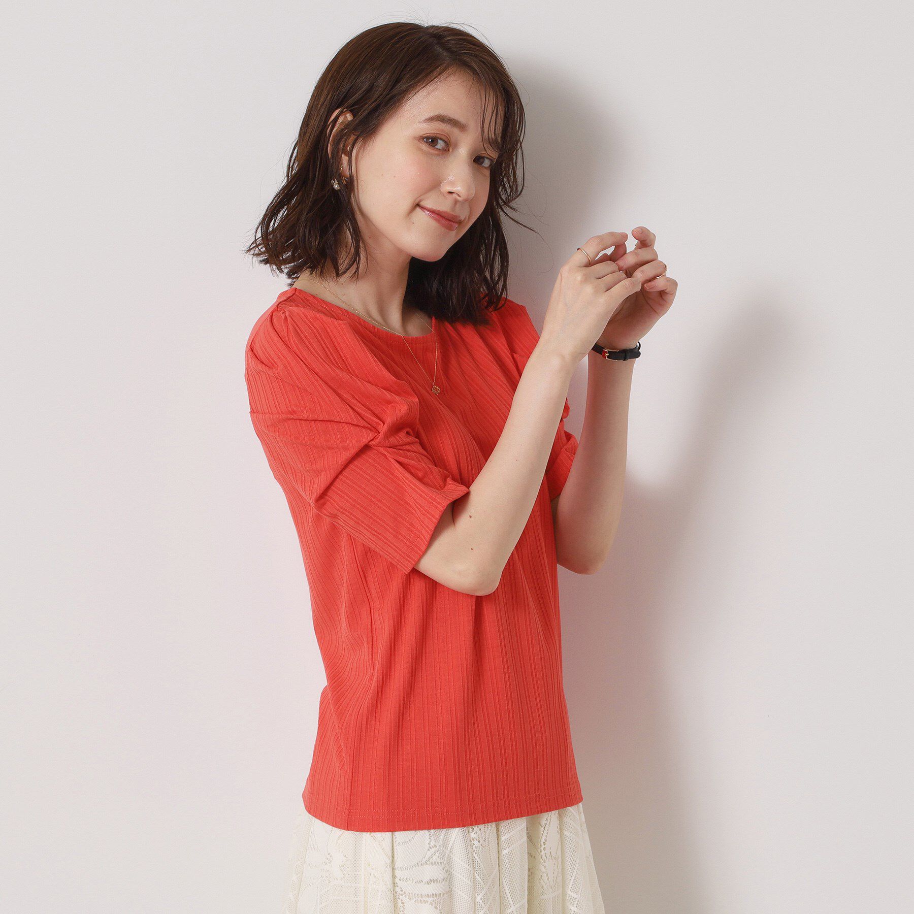 ITS&rsquo;DEMO「【手洗い可】ランダムテレコ袖タックプルオーバー」|Tシャツ・カットソー|