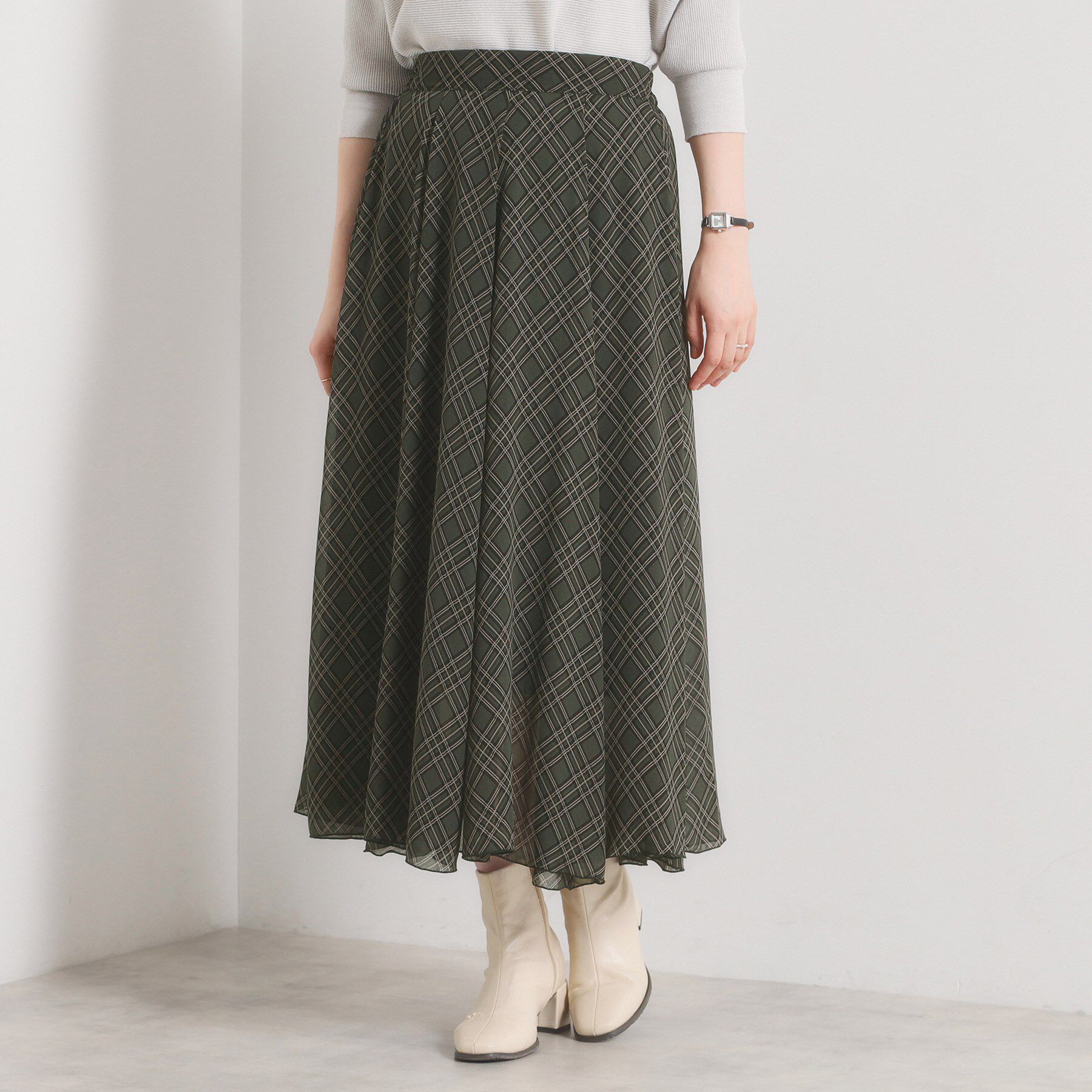 ITS&rsquo;DEMO「【手洗い可／ウエストゴム】シアーチェックフレアスカート」|スカート|