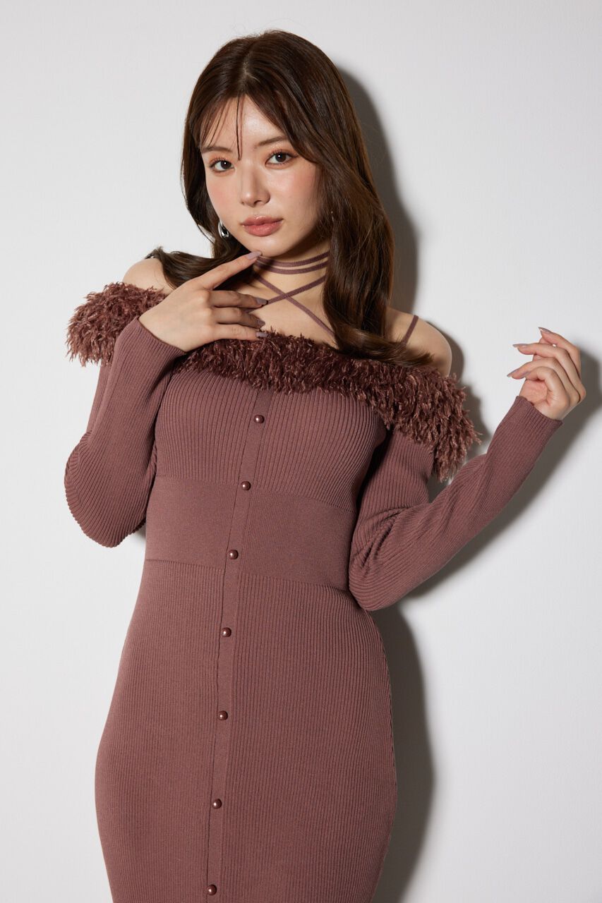 rienda「フェイクファーオフショルタイトニットワンピース」|ワンピース|