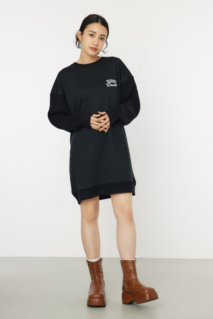 RODEO CROWNS「ドッキングロゴニットワンピース」|ワンピース|BLK