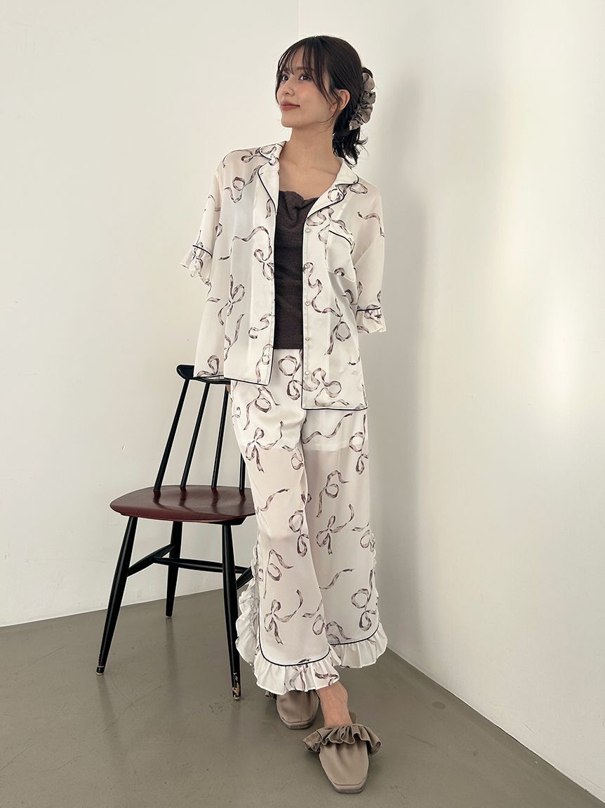 SNIDEL HOME「【Luxshine】【接触冷感】フリルリボンロングパンツ」|ルームウェア|