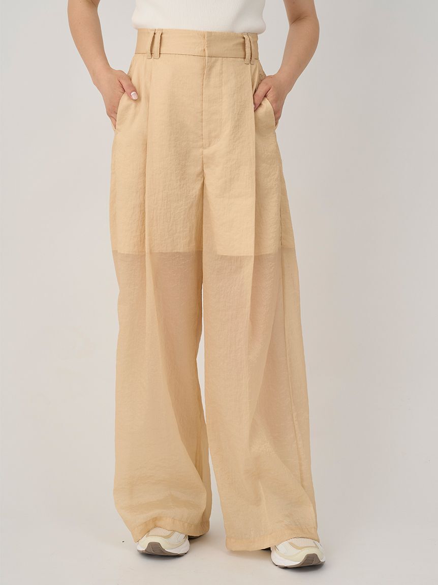 emmi atelier「シアーワイドタックパンツ」|チノ|BEG