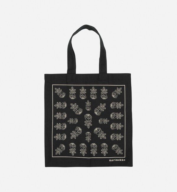 Marimekko「Vankka Vihkiruusu Placement トートバッグ」|トートバッグ|ﾌﾞﾗｯｸ&times;ｵﾌﾎﾜｲﾄ