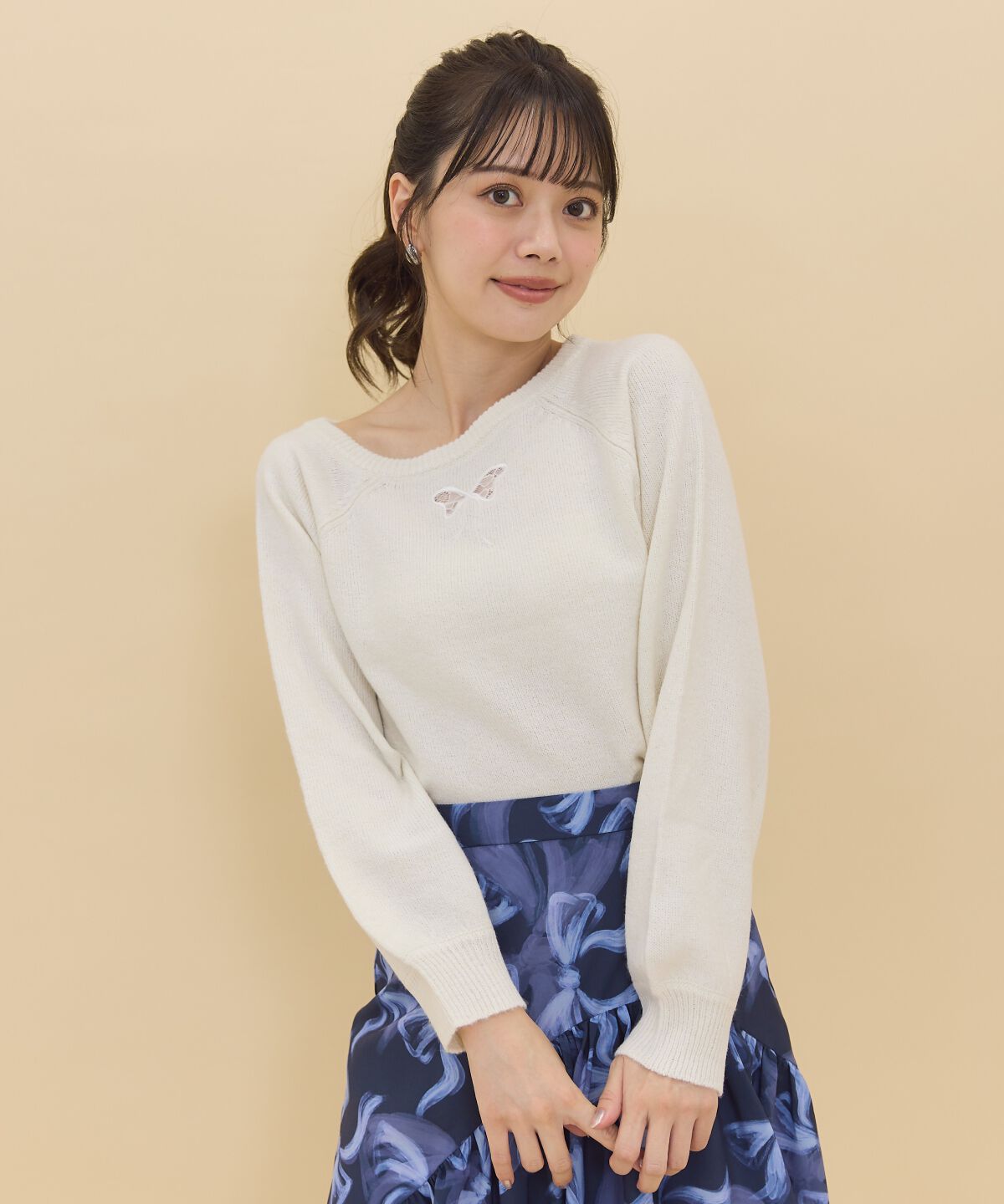 REDYAZEL「ワンショルリボンレースニット」|ニット・セーター|ホワイト