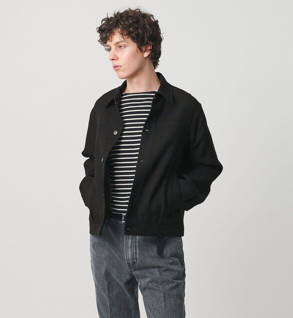 UNITED ARROWS「リネン バスケットツイル モダン トラッカージャケット」|ブルゾン・スタジャン|BLACK