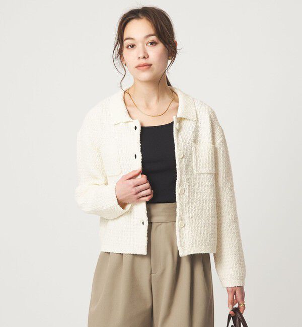 UNITED ARROWS green label relaxing「ブークレ ポロニット カーディガン ウォッシャブル」|カーディガン|OFF WHITE