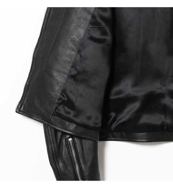 Demi-Luxe BEAMS 「マット シープスキン ノーカラー ライダース ブルゾン」|ブルゾン・スタジャン|