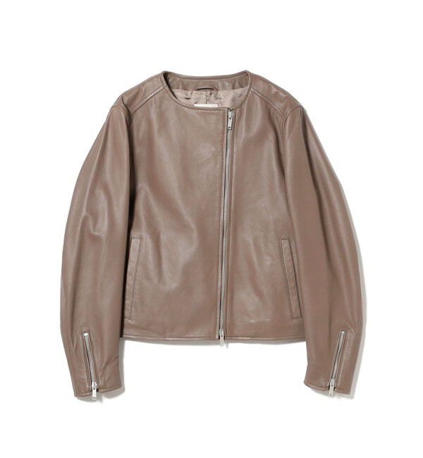 Demi-Luxe BEAMS 「マット シープスキン ノーカラー ライダース ブルゾン」|ブルゾン・スタジャン|