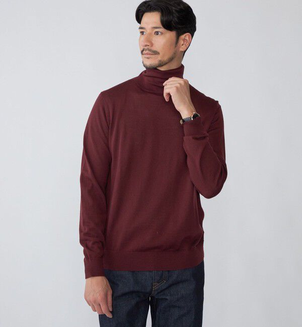 SHIPS「SHIPS: HANDFRAME 16ゲージ タートルネック ニット」|ニット・セーター|ボルドー