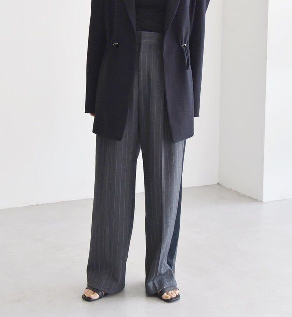 quaranciel「quaranciel:〈洗濯機可能〉サイドライン ストライプ ワイド パンツ」|スラックス|