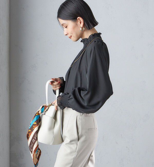 SHIPS for women「〈洗濯機可能〉シャーリング ネック 長袖 ブラウス」|シャツ・ブラウス|