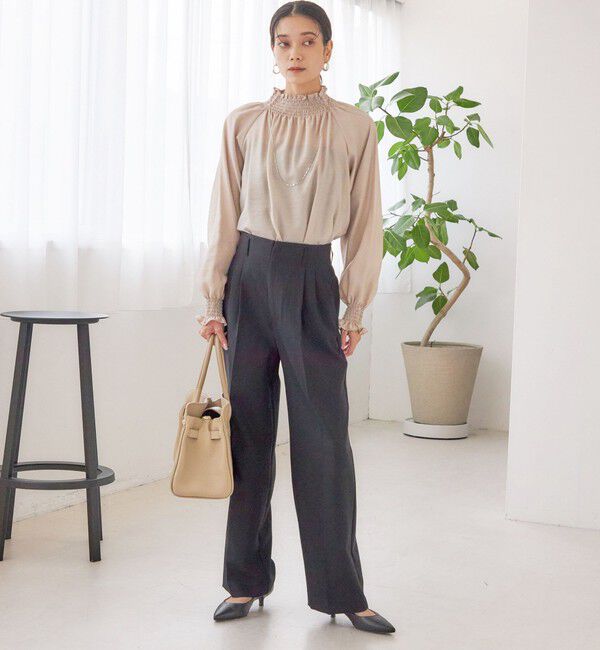 SHIPS for women「〈洗濯機可能〉シャーリング ネック 長袖 ブラウス」|シャツ・ブラウス|