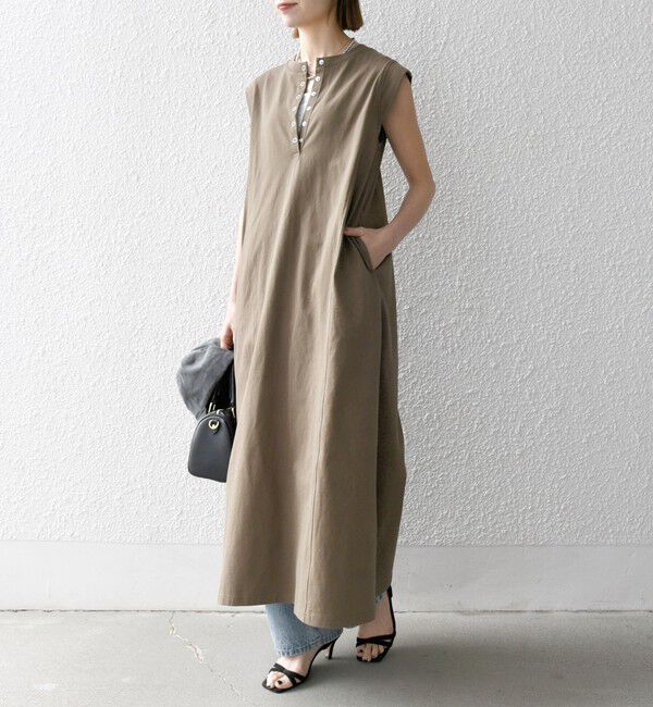 SHIPS any「SHIPS any:〈洗濯機可能〉USAコットン ヘンリーネック Aライン ワンピース」|ワンピース|