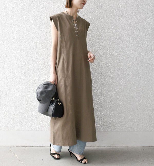 SHIPS any「SHIPS any:〈洗濯機可能〉USAコットン ヘンリーネック Aライン ワンピース」|ワンピース|