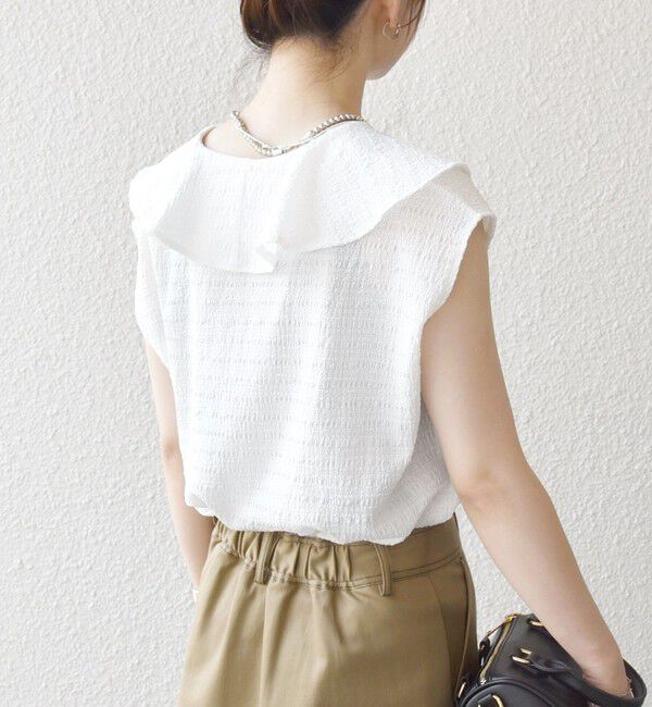 SHIPS any「SHIPS any:〈洗濯機可能〉シアー ジャージー ラッフル フレンチ カット ブラウス」|シャツ・ブラウス|