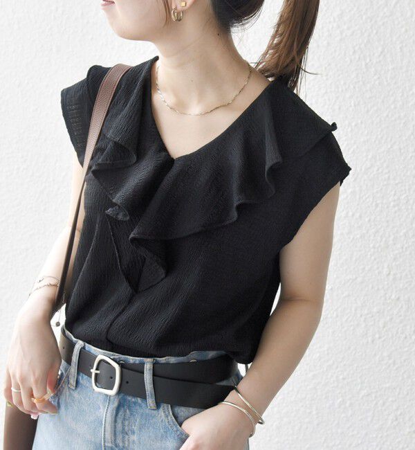 SHIPS any「SHIPS any:〈洗濯機可能〉シアー ジャージー ラッフル フレンチ カット ブラウス」|シャツ・ブラウス|