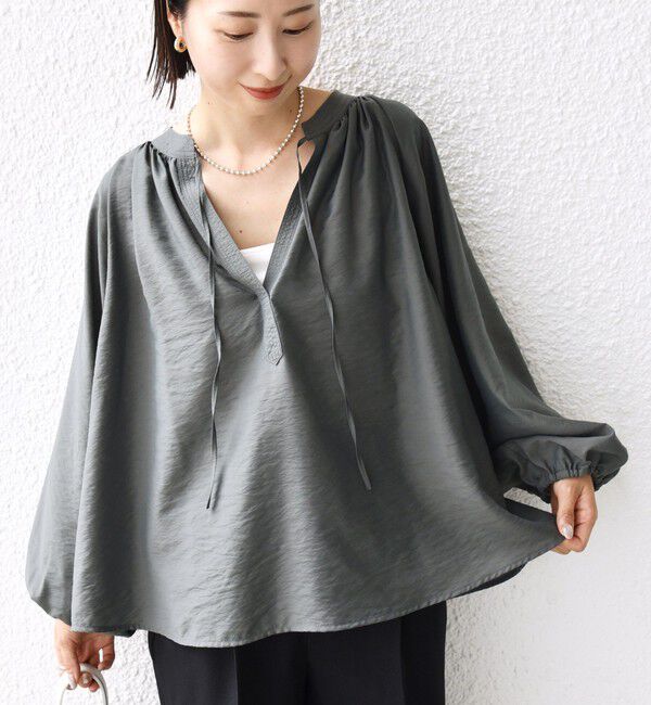 SHIPS for women「〈手洗い可能〉シアー タンブラー デザイン ギャザー ブラウス」|シャツ・ブラウス|