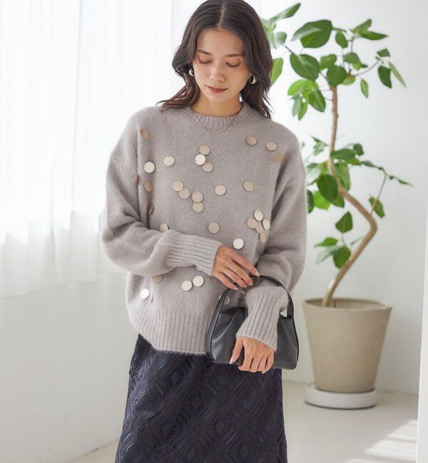 SHIPS for women「〈手洗い可能〉フォックス スパンコール クルーネック ニット」|ニット・セーター|