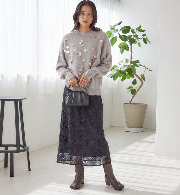 SHIPS for women「〈手洗い可能〉フォックス スパンコール クルーネック ニット」|ニット・セーター|