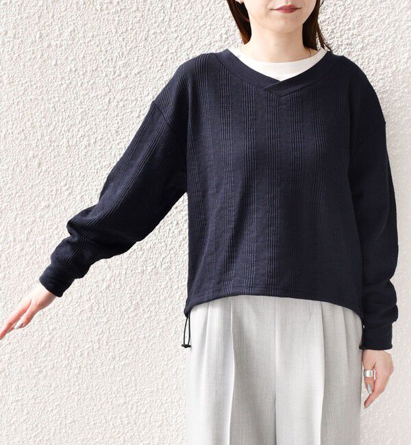 SHIPS Colors 「SHIPS Colors:〈手洗い可能〉変形ワッフル Vネック プルオーバー」|Tシャツ・カットソー|