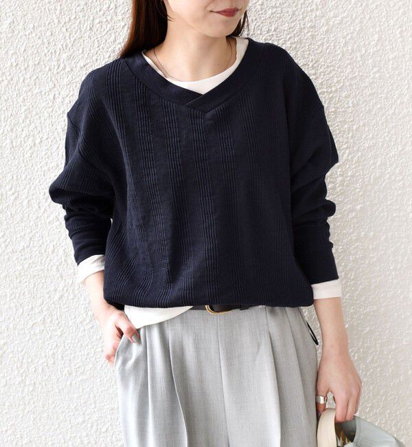 SHIPS Colors 「SHIPS Colors:〈手洗い可能〉変形ワッフル Vネック プルオーバー」|Tシャツ・カットソー|