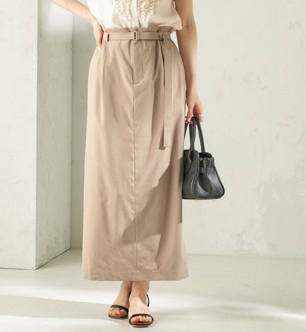 SHIPS for women「《予約》〈手洗い可能〉麻混 ベルト付 ウエストタック ナロー スカート」|スカート|ベージュ
