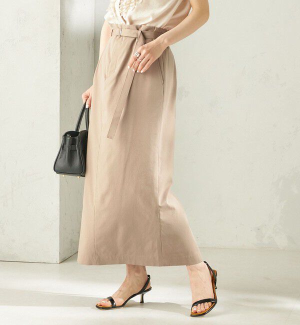 SHIPS for women「《予約》〈手洗い可能〉麻混 ベルト付 ウエストタック ナロー スカート」|スカート|