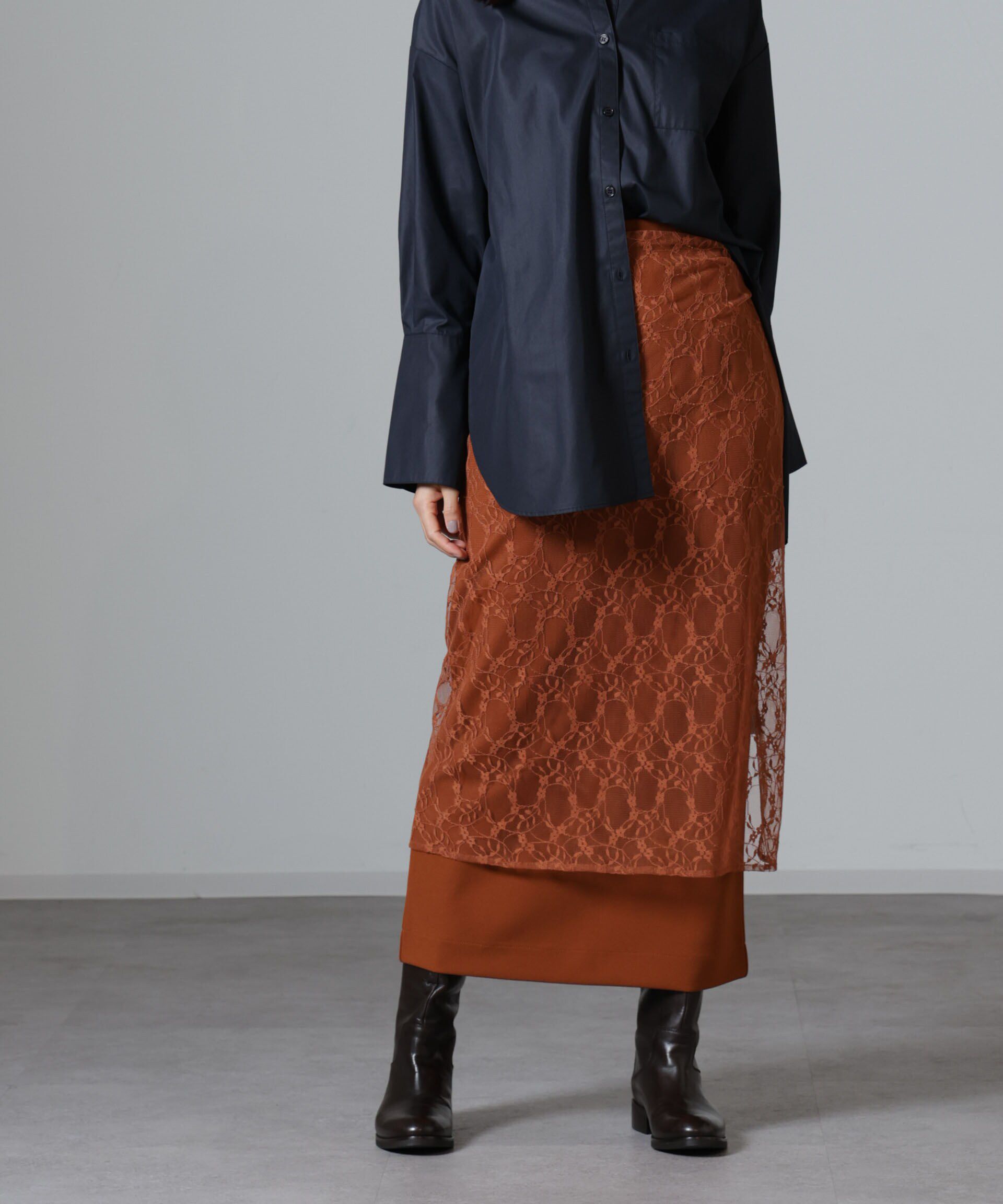 nano･universe「レースエプロンセットスカート」|スカート|ブラウン