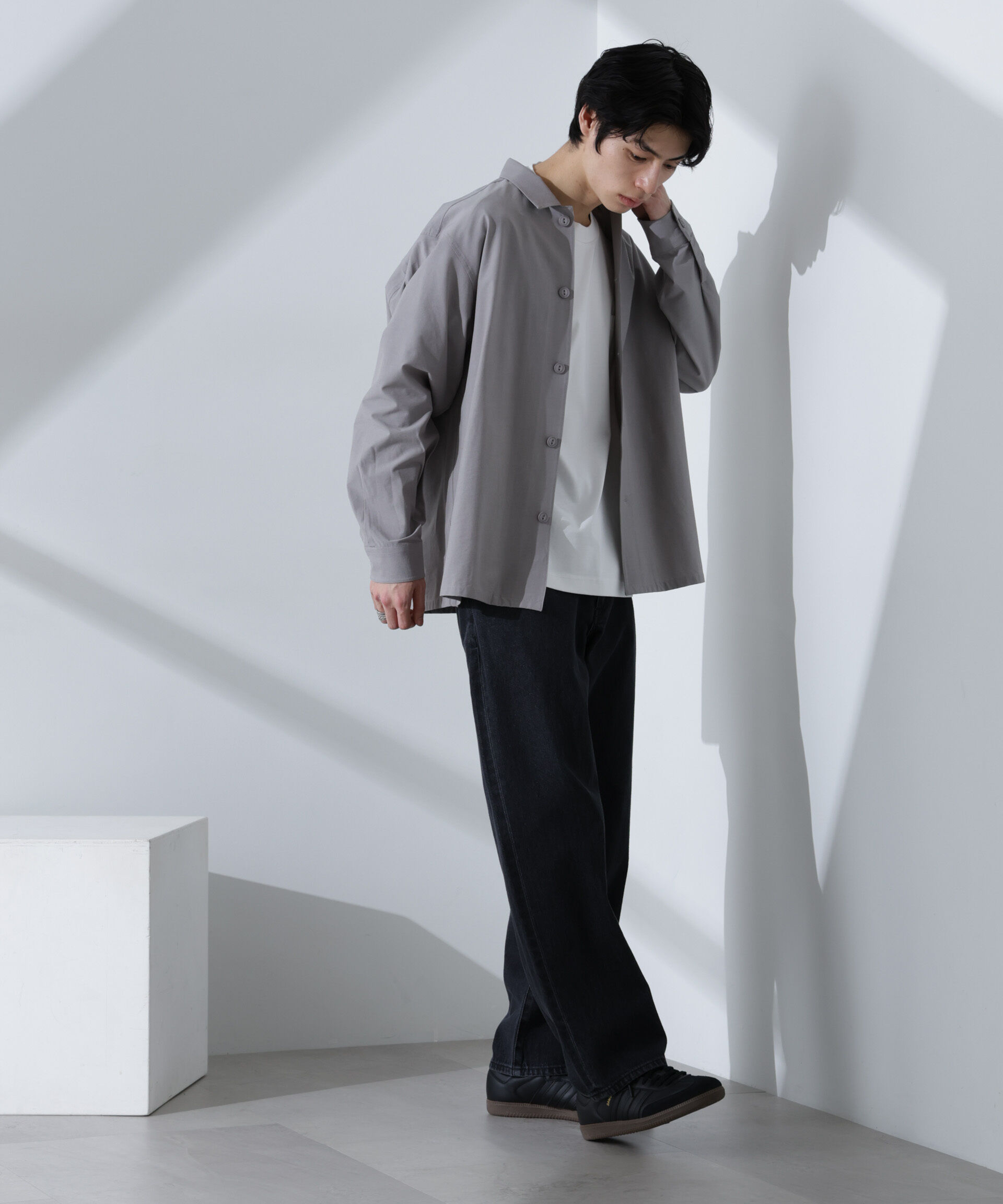 nano･universe「ストレッチワイドシャツブルゾン(セットアップ可)」|ブルゾン・スタジャン|