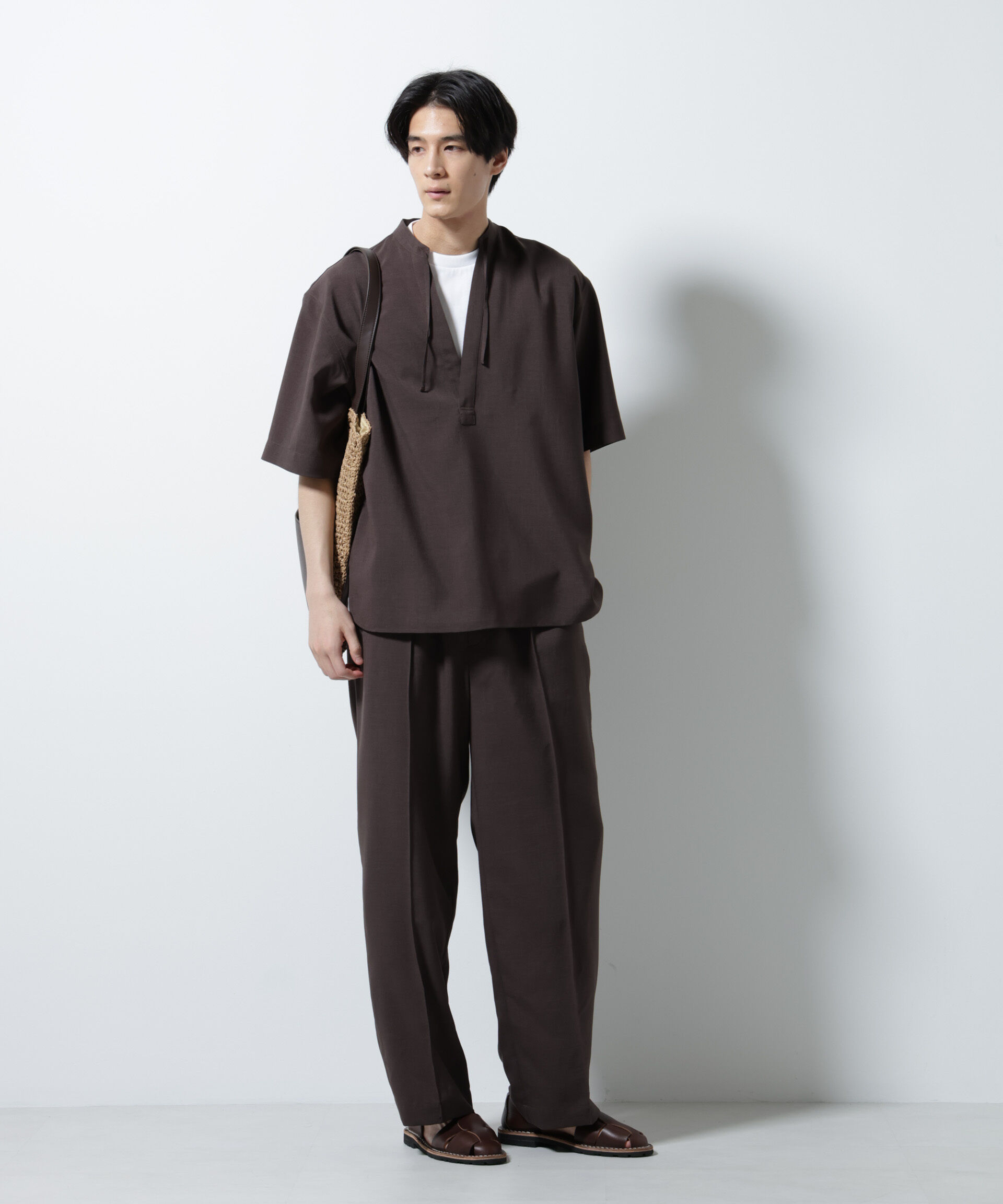 nano･universe「メランジドライイージーテーパードパンツ（セットアップ可）」|チノ|