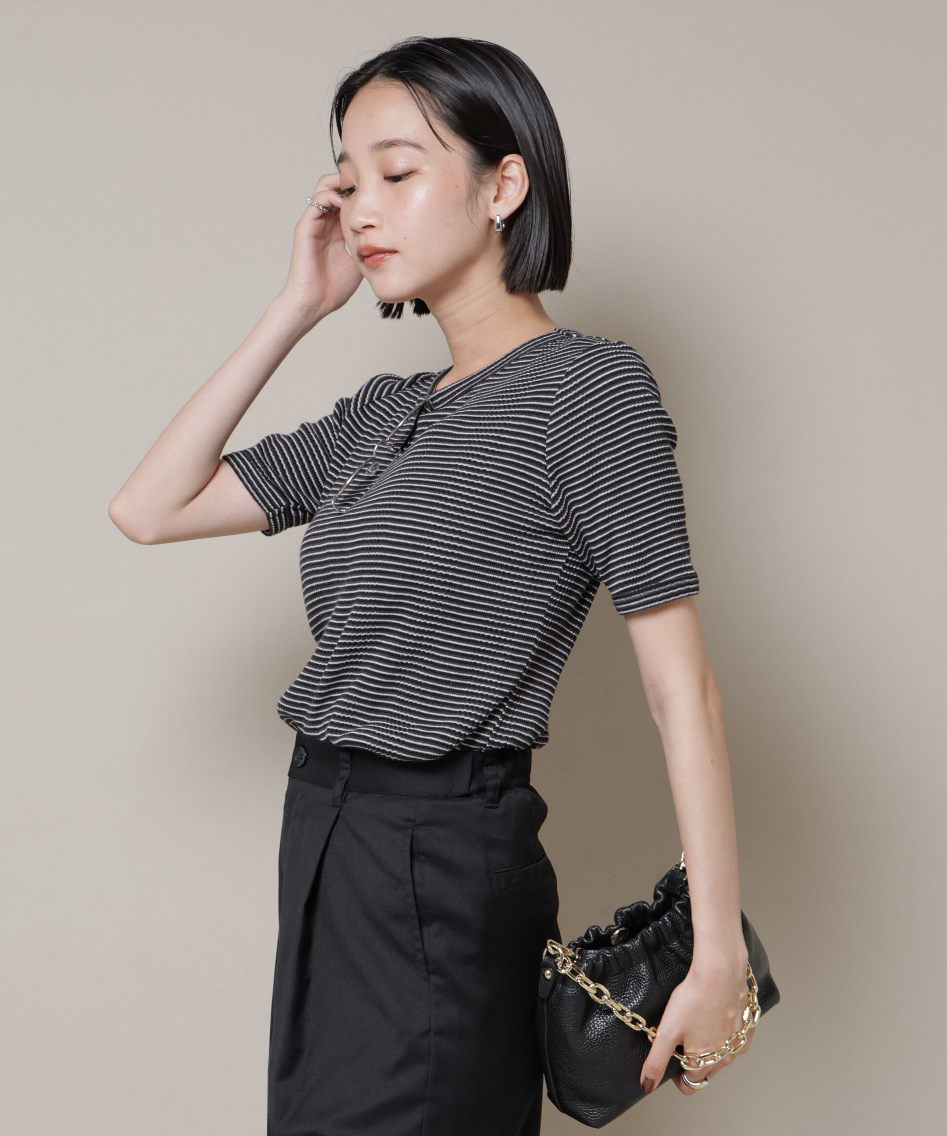 nano･universe「マルチボーダーテレコリブカットトップス」|Tシャツ・カットソー|