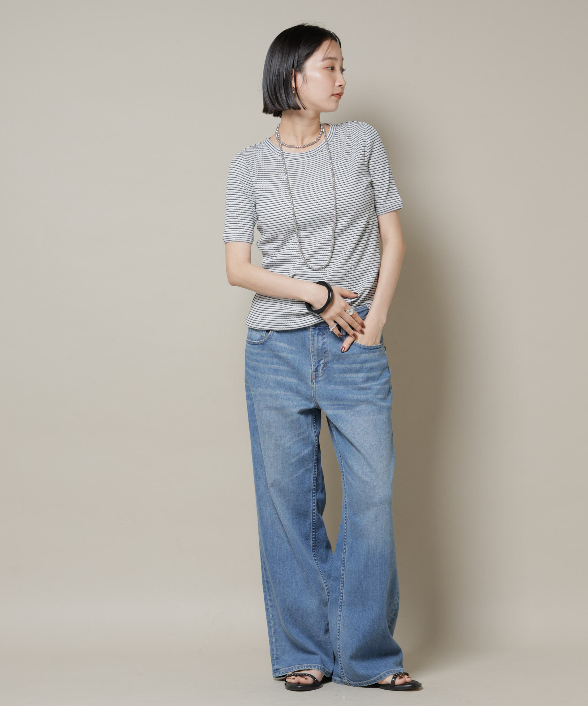 nano･universe「マルチボーダーテレコリブカットトップス」|Tシャツ・カットソー|