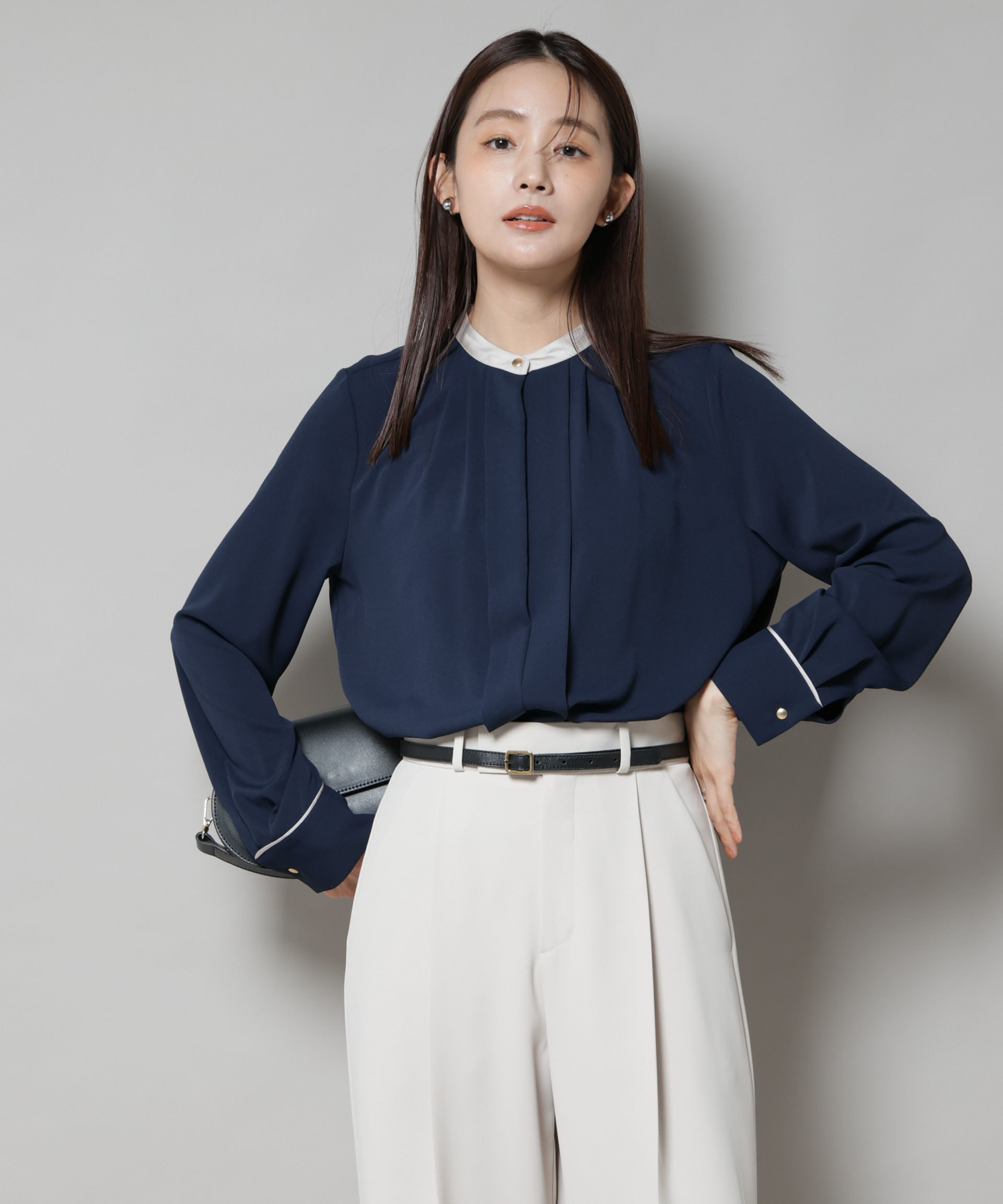 nano･universe「スタンドバイカラータックブラウス」|シャツ・ブラウス|ネイビー